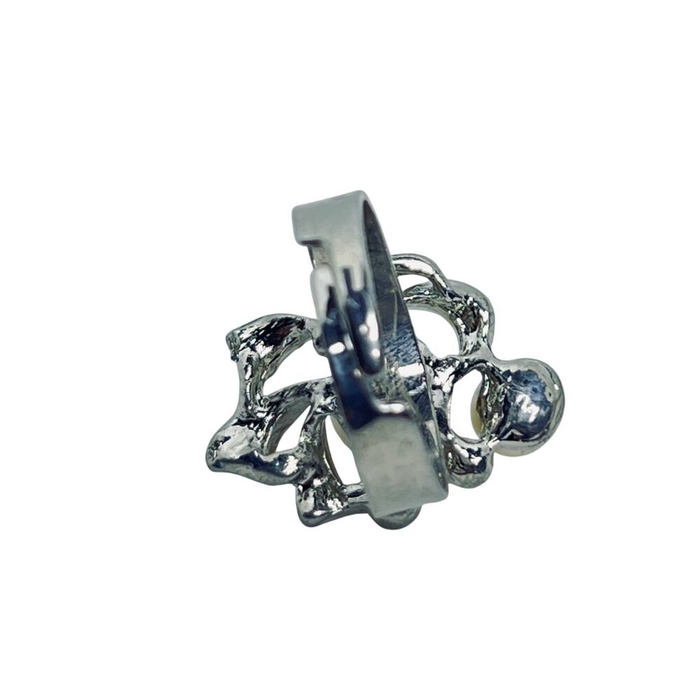 Silver Tone And Rhinestone With 2 Faux Pearls Ribbon Ring (R434) - Picture 8 of 8